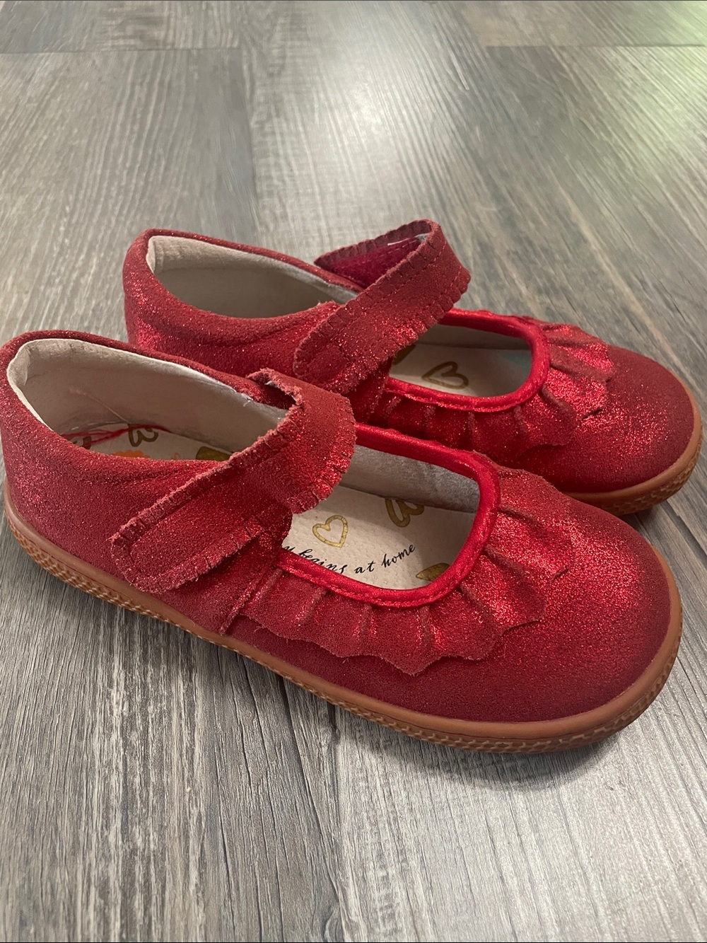 Livie & Luca Red Sparkle Mary Jane Shoes with Ruffle Strap